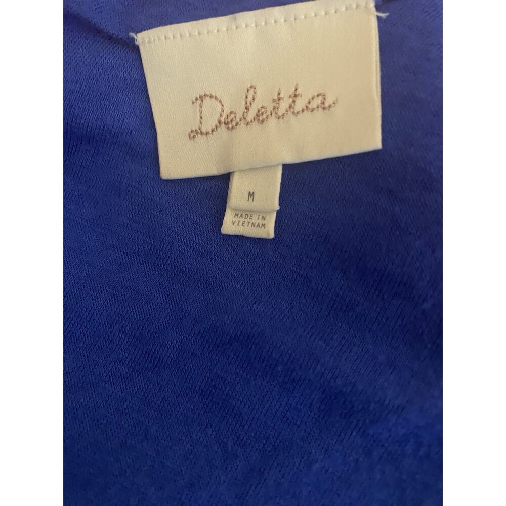 Anthropologie Deletta Womens Blouse Top Peplum Medium Blue White Gingham - Picture 5 of 6
